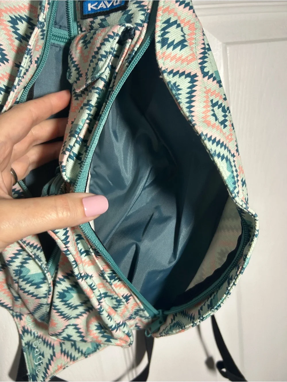 KAVU Rope Bag Sunset Diamond Teal Pink Aztec Sling Bag